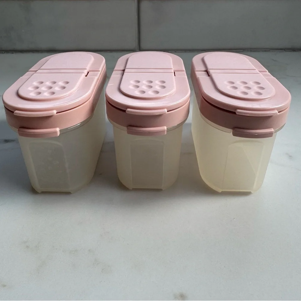 Tupperware 24pc Modular Mates Spice Containers Vintage 80’s Tan and Pink Lids